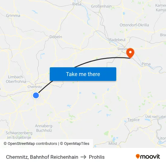 Chemnitz, Bahnhof Reichenhain to Prohlis map