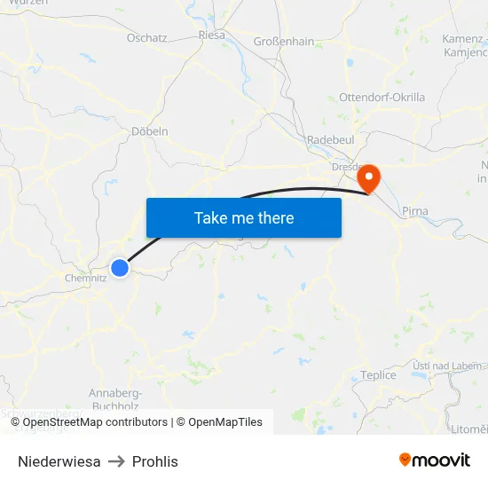 Niederwiesa to Prohlis map