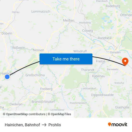 Hainichen, Bahnhof to Prohlis map