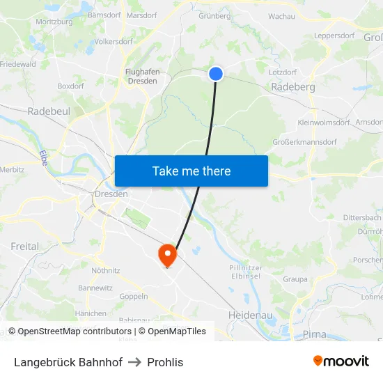 Langebrück Bahnhof to Prohlis map