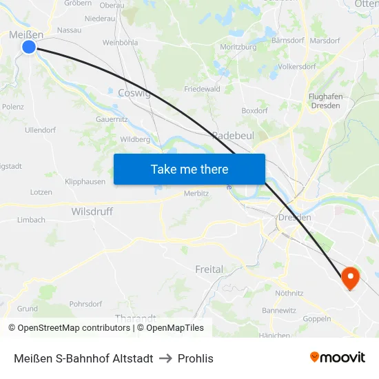 Meißen S-Bahnhof Altstadt to Prohlis map