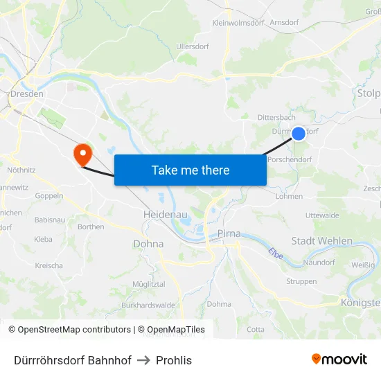 Dürrröhrsdorf Bahnhof to Prohlis map
