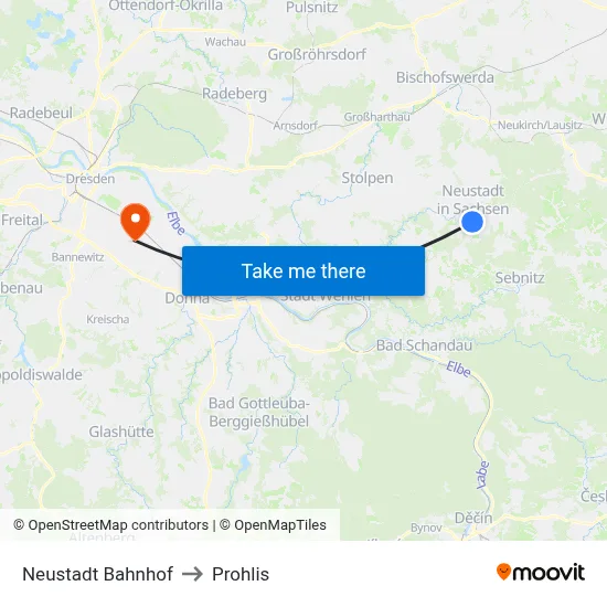 Neustadt Bahnhof to Prohlis map