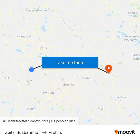 Zeitz, Busbahnhof to Prohlis map