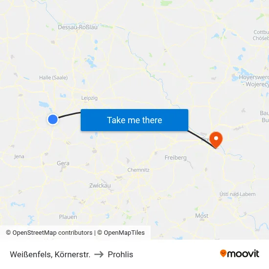 Weißenfels, Körnerstr. to Prohlis map