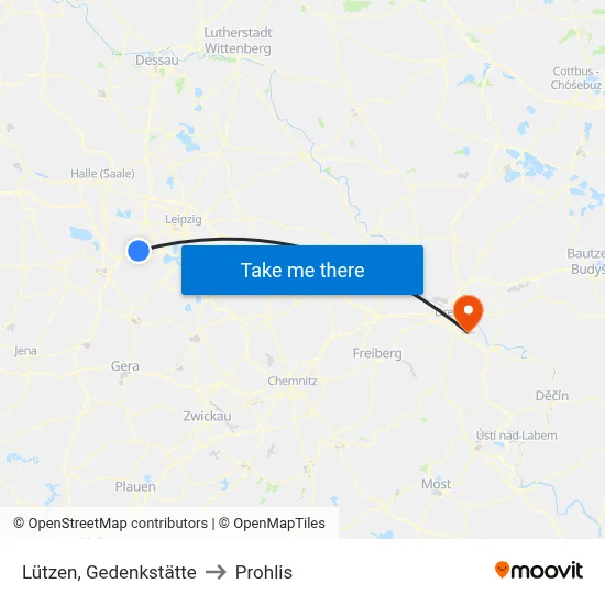 Lützen, Gedenkstätte to Prohlis map