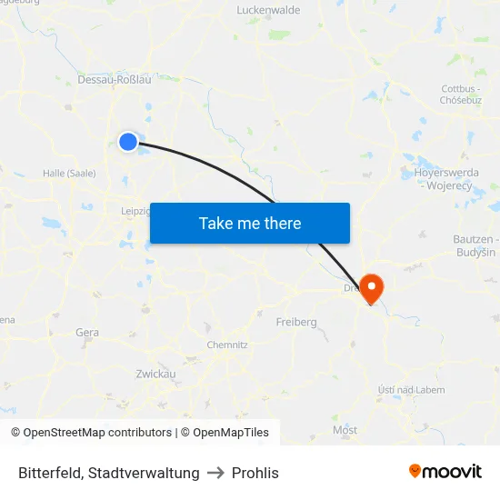 Bitterfeld, Stadtverwaltung to Prohlis map