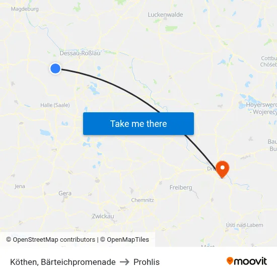 Köthen, Bärteichpromenade to Prohlis map