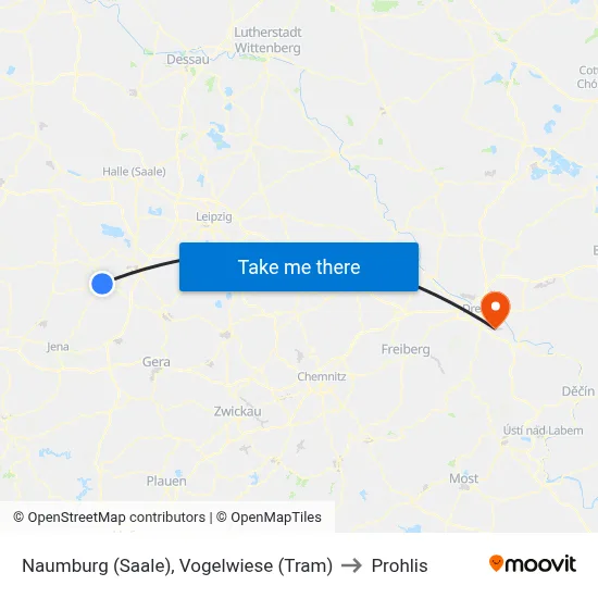 Naumburg (Saale), Vogelwiese (Tram) to Prohlis map