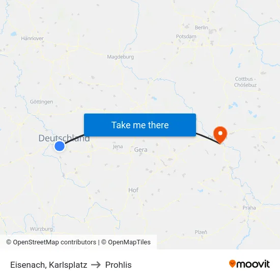 Eisenach, Karlsplatz to Prohlis map