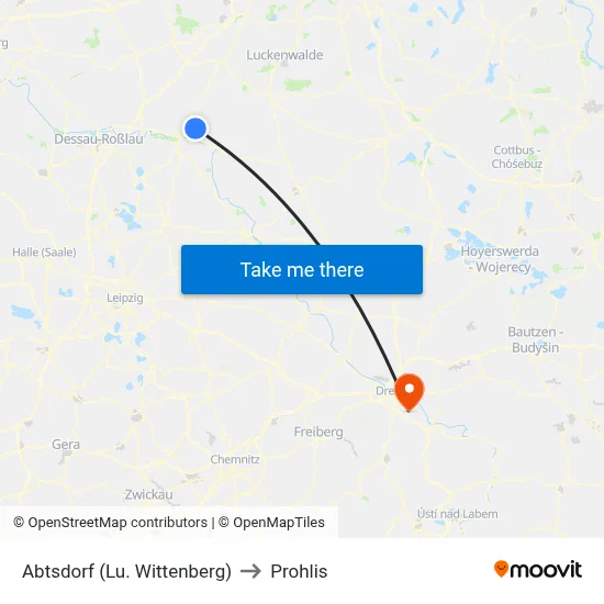 Abtsdorf (Lu. Wittenberg) to Prohlis map