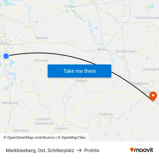 Markkleeberg, Ost, Schillerplatz to Prohlis map