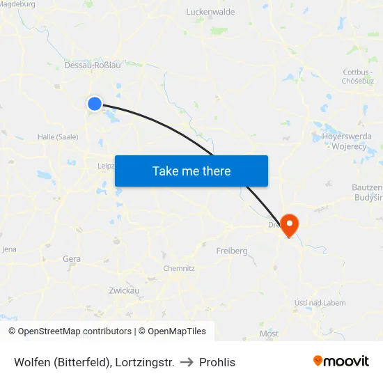 Wolfen (Bitterfeld), Lortzingstr. to Prohlis map