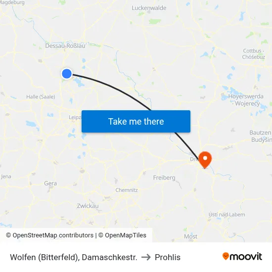 Wolfen (Bitterfeld), Damaschkestr. to Prohlis map