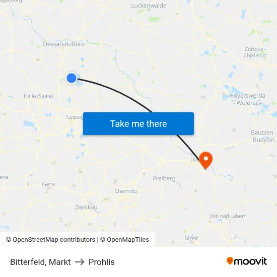 Bitterfeld, Markt to Prohlis map