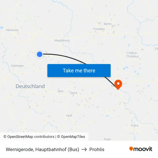 Wernigerode, Hauptbahnhof (Bus) to Prohlis map