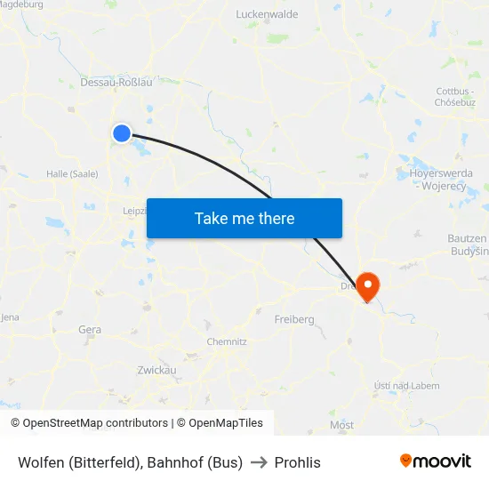 Wolfen (Bitterfeld), Bahnhof (Bus) to Prohlis map