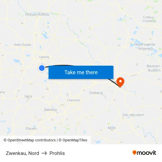 Zwenkau, Nord to Prohlis map