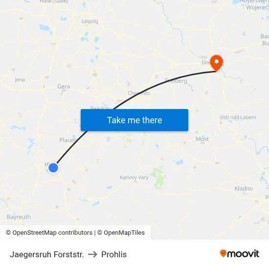 Jaegersruh Forststr. to Prohlis map