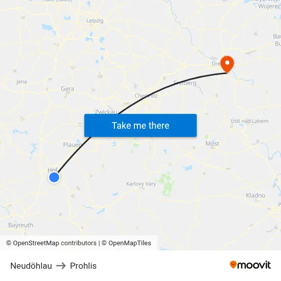 Neudöhlau to Prohlis map