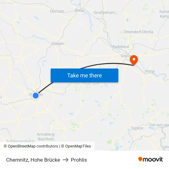 Chemnitz, Hohe Brücke to Prohlis map