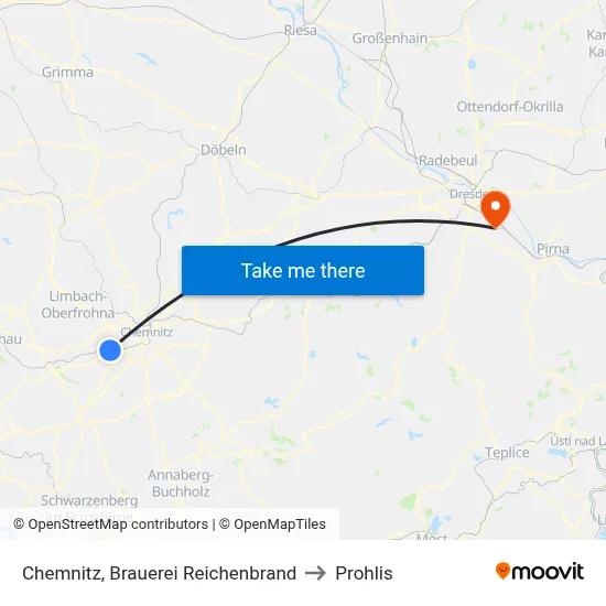 Chemnitz, Brauerei Reichenbrand to Prohlis map