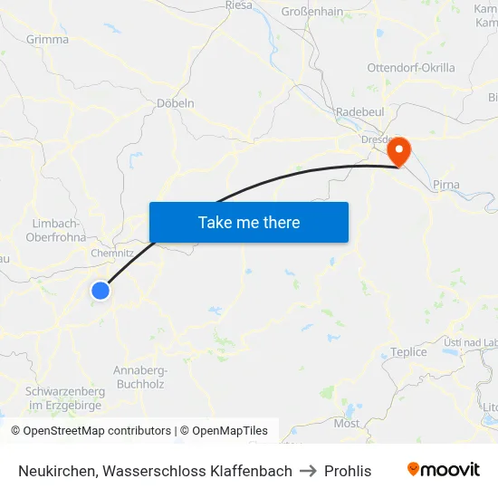 Neukirchen, Wasserschloss Klaffenbach to Prohlis map