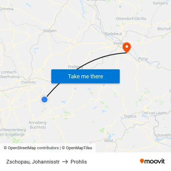 Zschopau, Johannisstr to Prohlis map