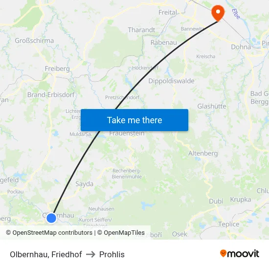 Olbernhau, Friedhof to Prohlis map
