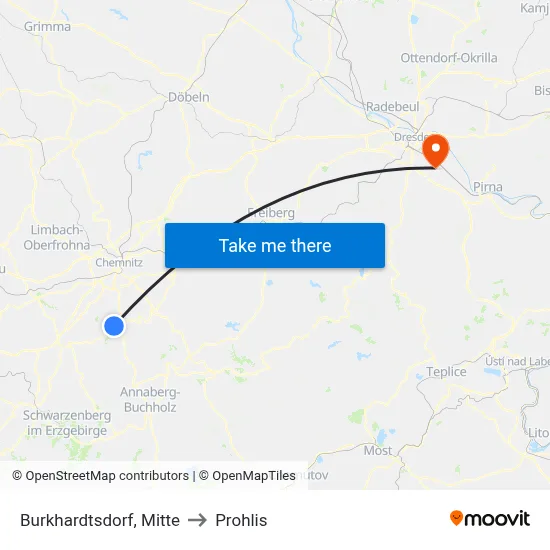 Burkhardtsdorf, Mitte to Prohlis map