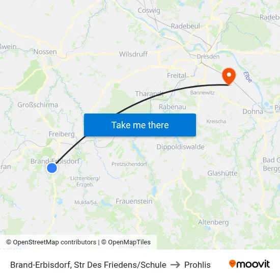 Brand-Erbisdorf, Str Des Friedens/Schule to Prohlis map