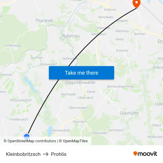 Kleinbobritzsch to Prohlis map