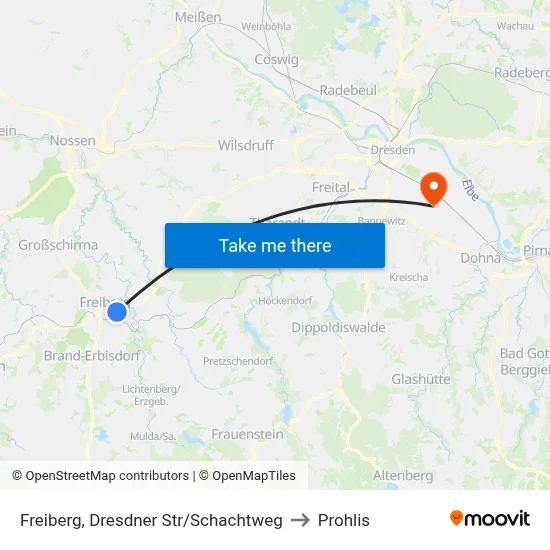 Freiberg, Dresdner Str/Schachtweg to Prohlis map
