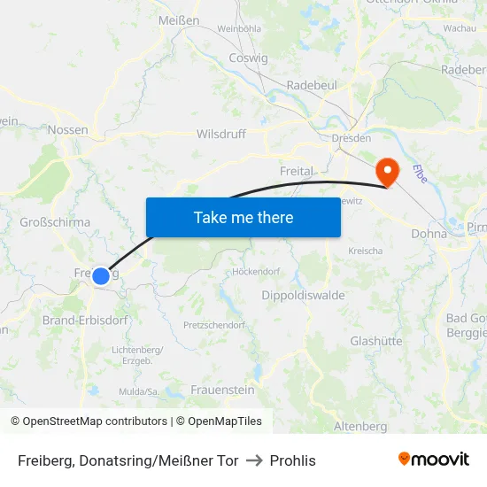 Freiberg, Donatsring/Meißner Tor to Prohlis map