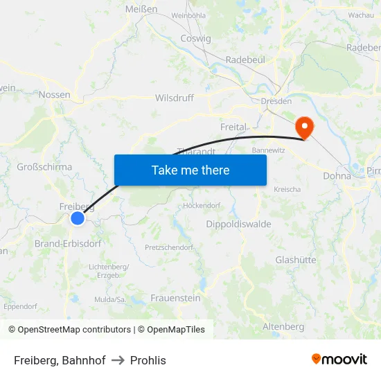 Freiberg, Bahnhof to Prohlis map