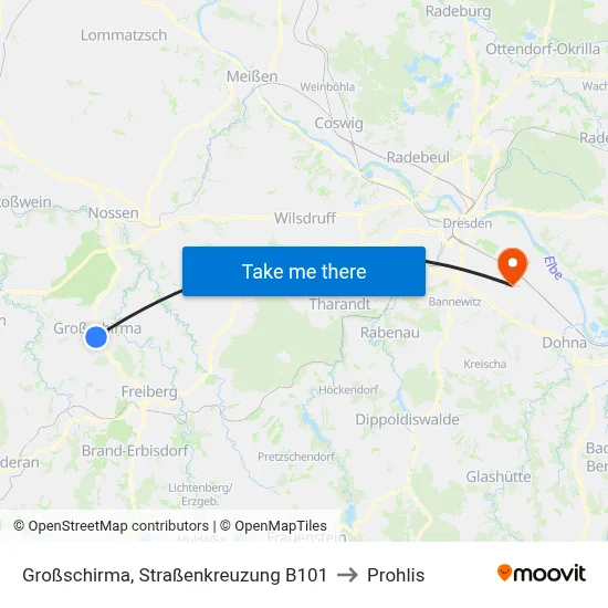 Großschirma, Straßenkreuzung B101 to Prohlis map