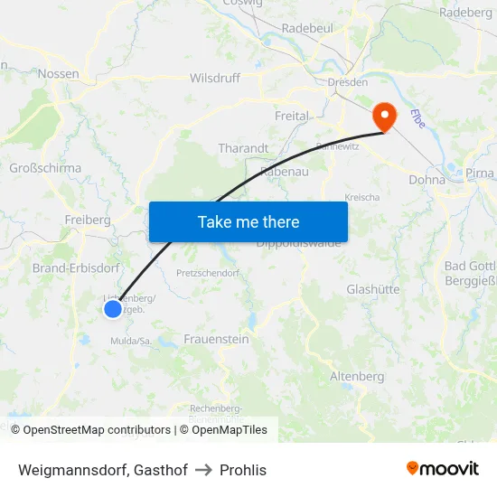 Weigmannsdorf, Gasthof to Prohlis map