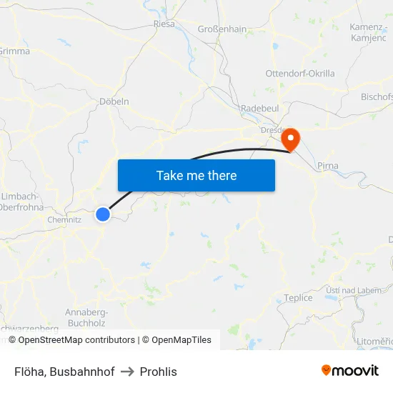 Flöha, Busbahnhof to Prohlis map