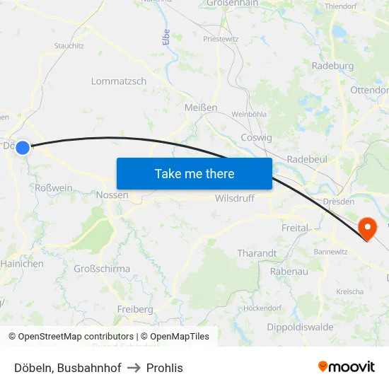 Döbeln, Busbahnhof to Prohlis map