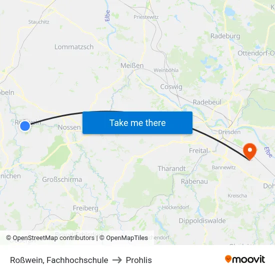 Roßwein, Fachhochschule to Prohlis map