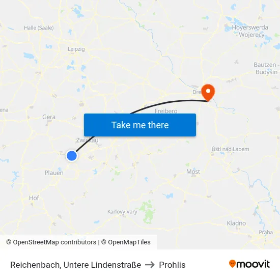Reichenbach, Untere Lindenstraße to Prohlis map