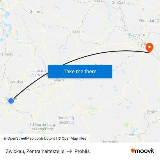 Zwickau, Zentralhaltestelle to Prohlis map