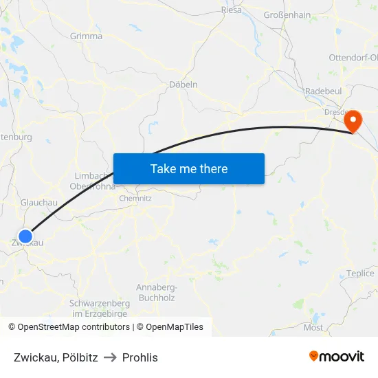 Zwickau, Pölbitz to Prohlis map