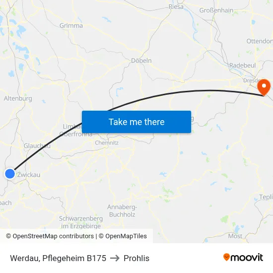 Werdau, Pflegeheim B175 to Prohlis map