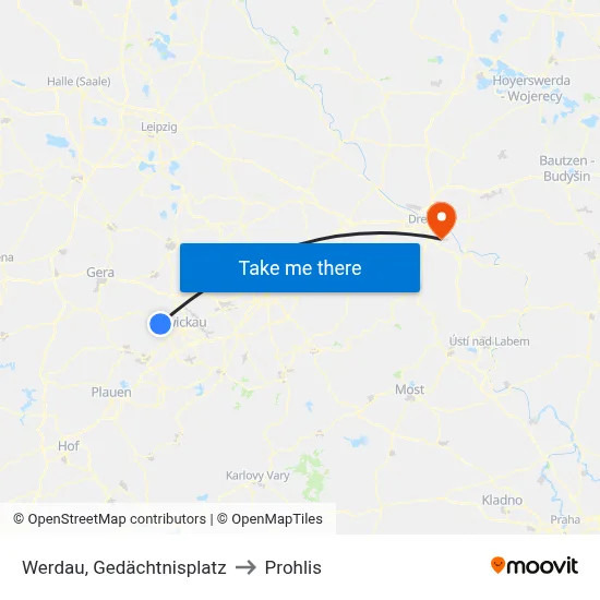 Werdau, Gedächtnisplatz to Prohlis map