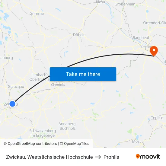 Zwickau, Westsächsische Hochschule to Prohlis map