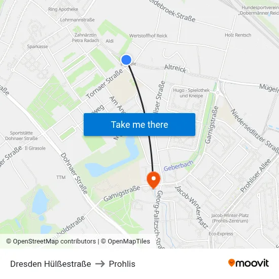 Dresden Hülßestraße to Prohlis map