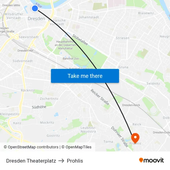 Dresden Theaterplatz to Prohlis map