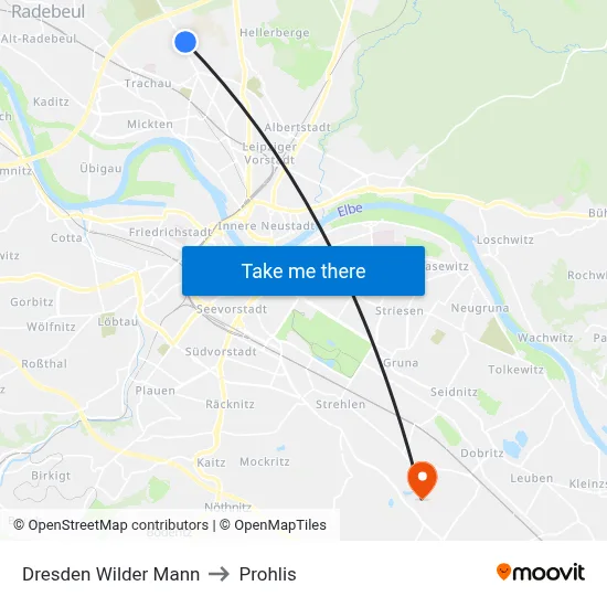 Dresden Wilder Mann to Prohlis map