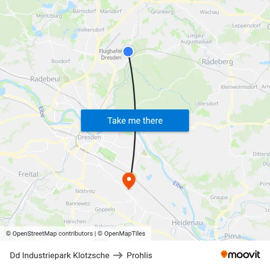 Dd Industriepark Klotzsche to Prohlis map